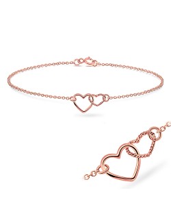 Rose Gold Plated Dual Hearts Silver Bracelet BRS-42-RO-GP